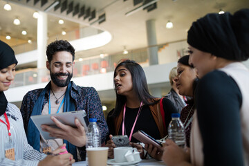 People talking during conference break