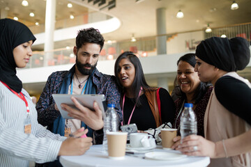 People talking during conference break