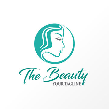 beautiful Woman face in line circle image graphic icon logo design abstract concept vector stock. Can be used as a symbol related to beauty or art