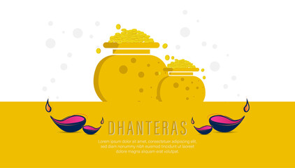 illustration of Gold coin in pot for Dhanteras celebration.