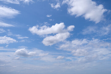 Cloudy blue sky with white cloud in daytime, space for text on background.