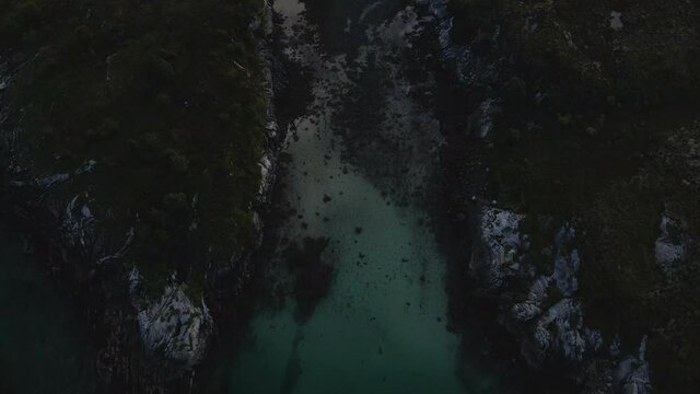 Bird's Eye View Of  Small Island, Islet In Turquoise Water Of The Sea In Helgeland, Norway - aerial drone shot