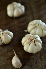 Bunch of fresh garlic on the wooden table