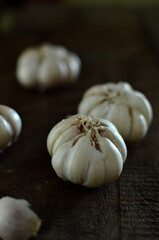 Bunch of fresh garlic on the wooden table