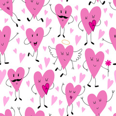 Cute seamless pattern with funny hearts.