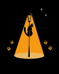 A cat on a street lamp. Vector illustration.