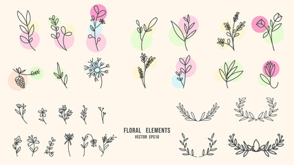 Set of hand drawn floral decoration elements isolated background , Flat Modern design , illustration Vector EPS 10