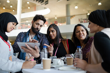 People talking during conference break