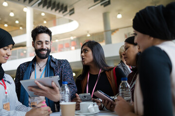People talking during conference break