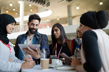People talking during conference break