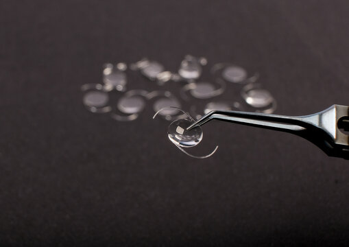CLOSEUP PHOTO OF INTRAOCULAR LENS (IOL) FOR CATARACT SURGERY 