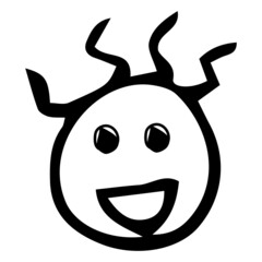 Vector icon, hand-drawn funny smiley face with hair, doodle.
