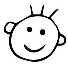 Obraz premium Vector icon, hand-drawn smiling smiley face with hair, doodle.