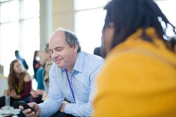 People talking during conference break