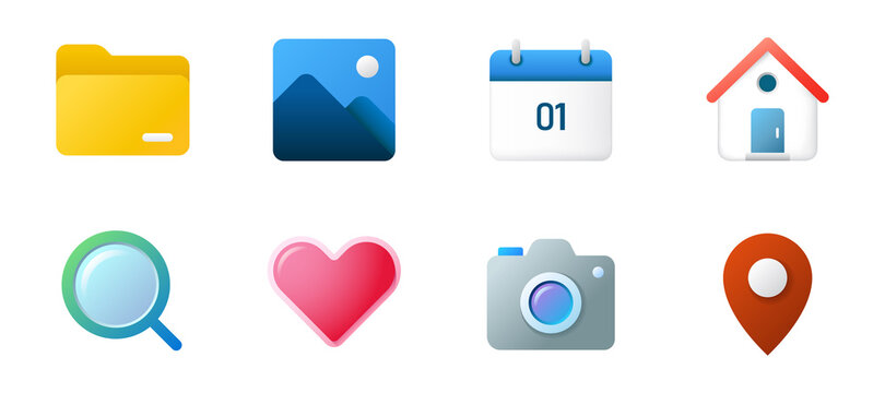 Colorful modern essential icon set in gradient style. Suitable for design element of app, user interface, and software.