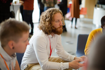 People talking during conference break