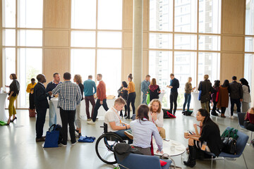 People waiting during conference break