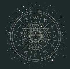 beautiful mystical illustration esotericism astrology yoga vedas cosmos universe on a dark background - obrazy, fototapety, plakaty