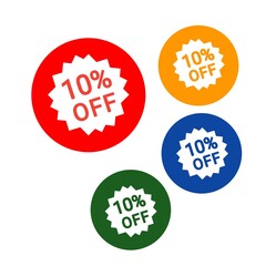 10 percent off sale set of stickers label various color web icon of brand and product promotion circle star