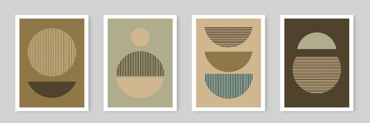 Set of Wall Art Poster Templates with Abstract Organic Shapes and Lines Composition in Boho Contemporary Minimal Style.Vector EPS 10