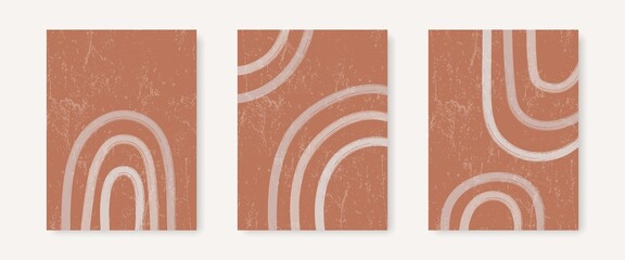 Burnt Orange Modern Minimalist Rainbow Poster Set. Boho Rainbow Mid Century Modern Prints for Wall Art Design, Cover, Poster. Vector EPS 10