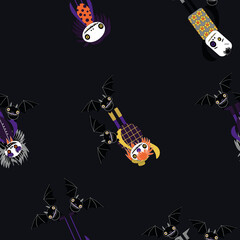 Flying Halloween Family grey seamless pattern vector 