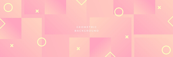 Pink wide banner background. Abstract memphis wide geometric banner design. Wide Abstract modern futuristic, technology background