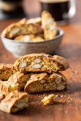 Italian cantuccini cookies. Sweet dried biscuits with almonds.