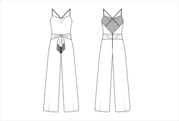 Jumpsuit sketch for women, shoulder straps and back cross straps dress