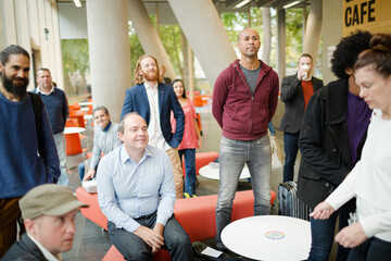 People waiting during conference break