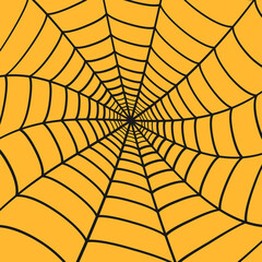 Obraz premium Black cobweb on orange background. Spider web. Vector