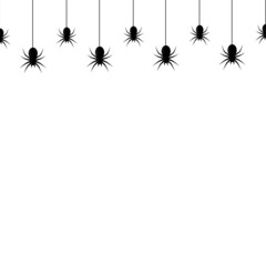 Seamless pattern with hanging spiders on white background. Vector