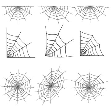 Set of web spider cobweb isolated on white. Vector
