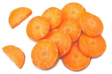 sliced carrot isolated on white background. clipping path. top view