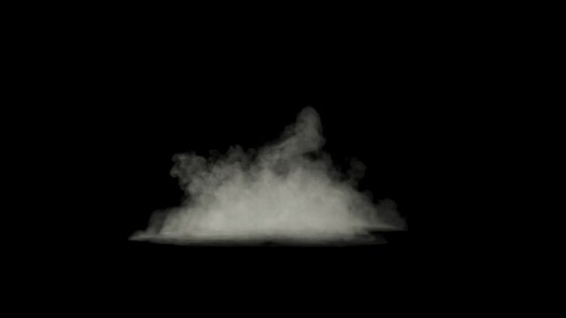 White smoke waves rushing towards the camera, puff of dust isolated on a black background