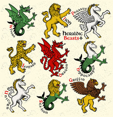 Heraldic beasts. Vector Illustration. - 455883786