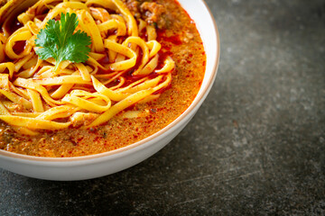 Spicy Chinese Yunnan Noodles Soup or Kwa Meng