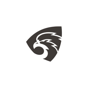 Eagle Falcon Head Silhouette and Shield illustration Logo Design