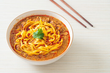 Spicy Chinese Yunnan Noodles Soup or Kwa Meng