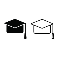 Simple graduation hat line icon. Stroke pictogram. illustration isolated on a white background. Premium quality symbol.