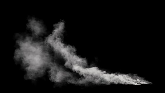 Large-scale white smoke on a black background with Alpha channel, smoke by burning fire used for compositing