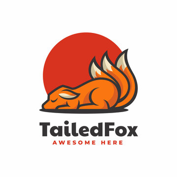 Vector Logo Illustration Tailed Fox Simple Mascot Style.
