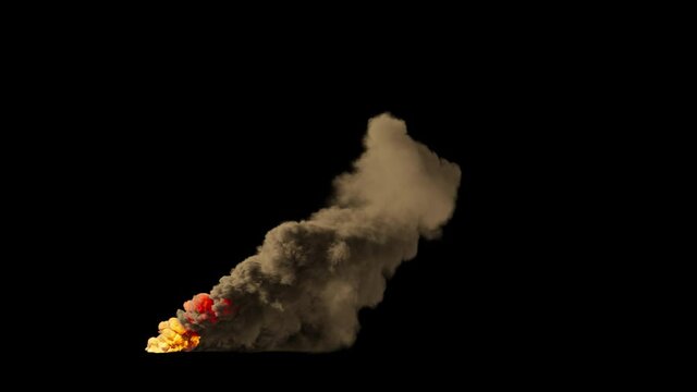 Large-size smoke plume generated by volcanic eruption suitable for various disaster scenes. 3D effect element is isolated on a black background.