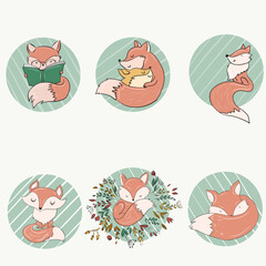 cute little foxes in different life situations