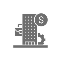Business center, bank, financial institution grey icon.