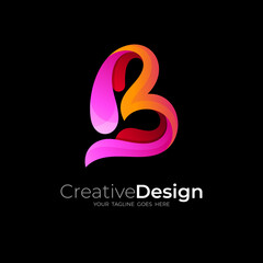 Fototapeta premium Modern B logo and 3d colorful design, red color