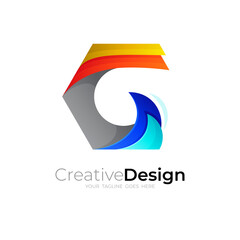G logo and wave design combination, hexagon logos