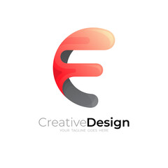 Simple letter E logo with 3d colorful design