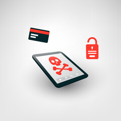 Internet Phishing, Account Hacking Attempt - Hacker Activity, Data Theft, Hacked, Stolen Login Credentials, Password and Credit Card Data - Cyber Crime and Network Security Vector Concept Illustration