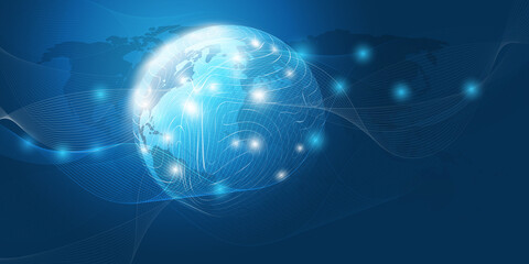 Cloud Computing and Networks Concept with Earth Globe - Abstract Global Digital Connections, Technology Background, Creative Design Template